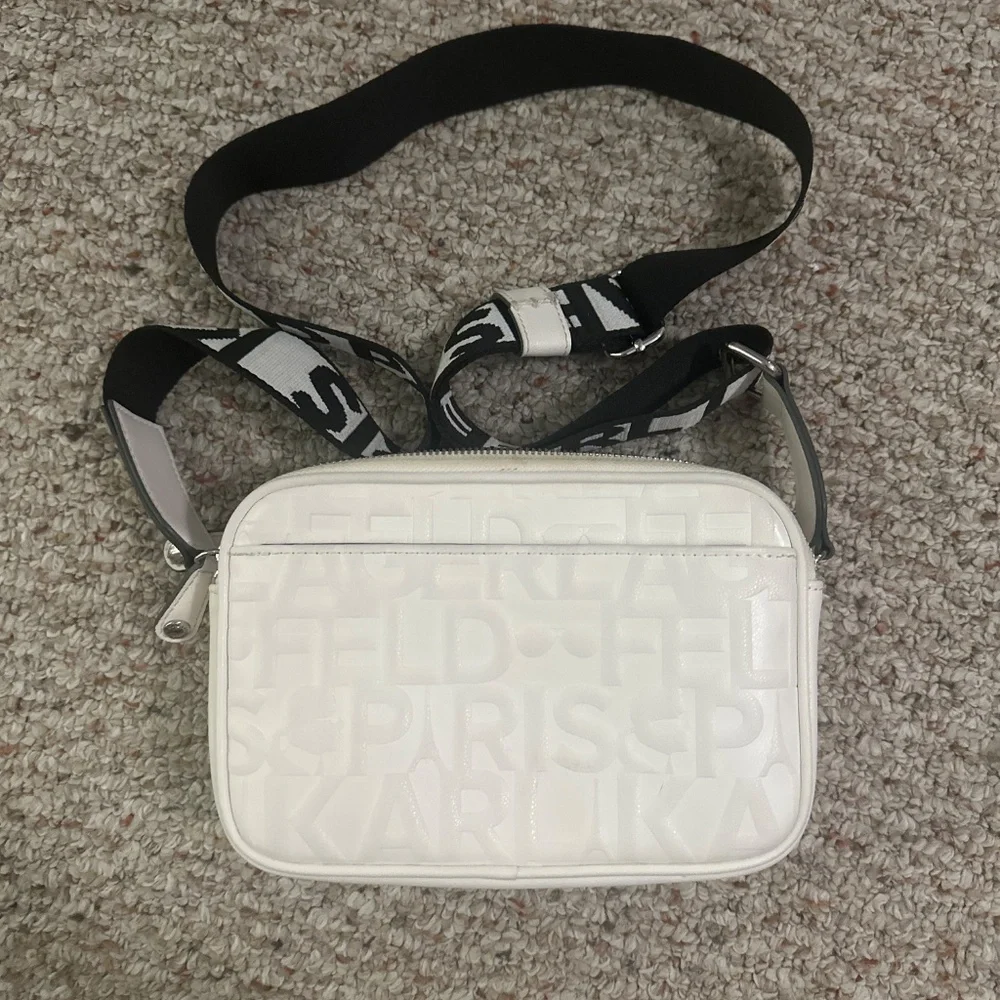 Karl Lagerfeld Paris White Embossed Crossbody Bag - Picture 2 of 5